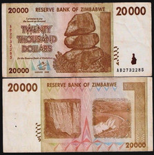 ZIMBABWE $20,000 DOLLARS P-73 2008 x 1 Pcs CIRCULATED PAPER MONEY BILL BANK NOTE