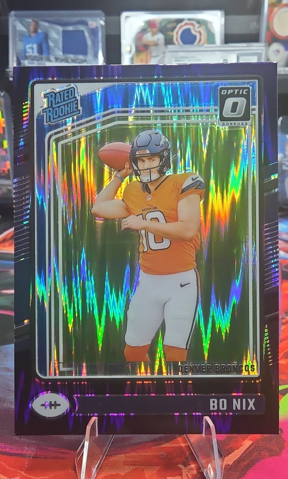 2024 Panini Donruss Optic - Rated Rookie Bo Nix #209 Purple Shock Prizm (RC)