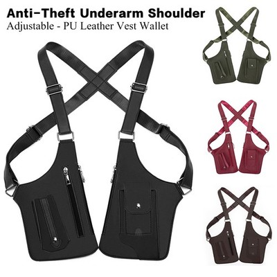 Adjustable Anti-Theft Underarm Shoulder Bag PU Leather Vest Wallet Holster Bag