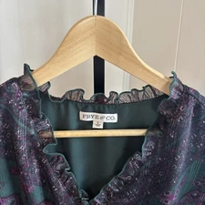 NWT Frye & Co Womens Large Green Boho Tiered Dress Long Sleeve Button Drawstring