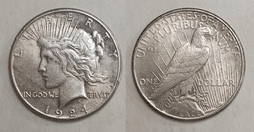 1924-S Peace Dollar - 90% Silver - VF to EF
