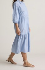 NWT QUINCE Midi Cotton Shirt Dress Blue Striped Sz Small