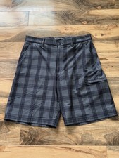 Plaid Golf Shorts Mens Pebble Beach Performance CharcoalStretch Sz 34/9.5