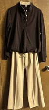 Vintage 70s Brown And Yellow Flared Pantsuit Dead Stock Size 16 Jackie O Beatles