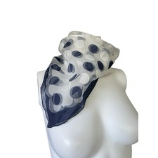 Vintage Sheer Polka Dot Square Scarf Blue White Nylon Made in Japan