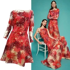 Naeem Khan Fully Embroidered Coral Tulle Dress 4