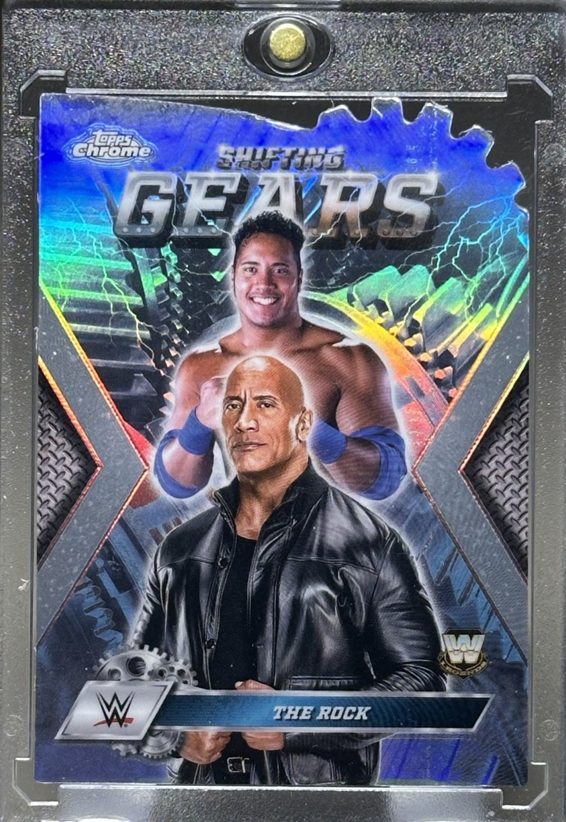 THE ROCK DWAYNE JOHNSON RARE GEARS HOLO REFRACTOR CHROME SPORTS CARD WWE MINT view 3