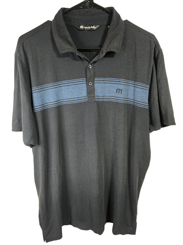 Travis Mathew Polo Shirt Mens Size Large Classic Blue Stripe Golfing Shirt Golf