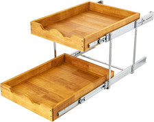 2 Tier Pull Out Cabinet Organizer 17" W X 21" D Wood and Metal Double Tier Sli