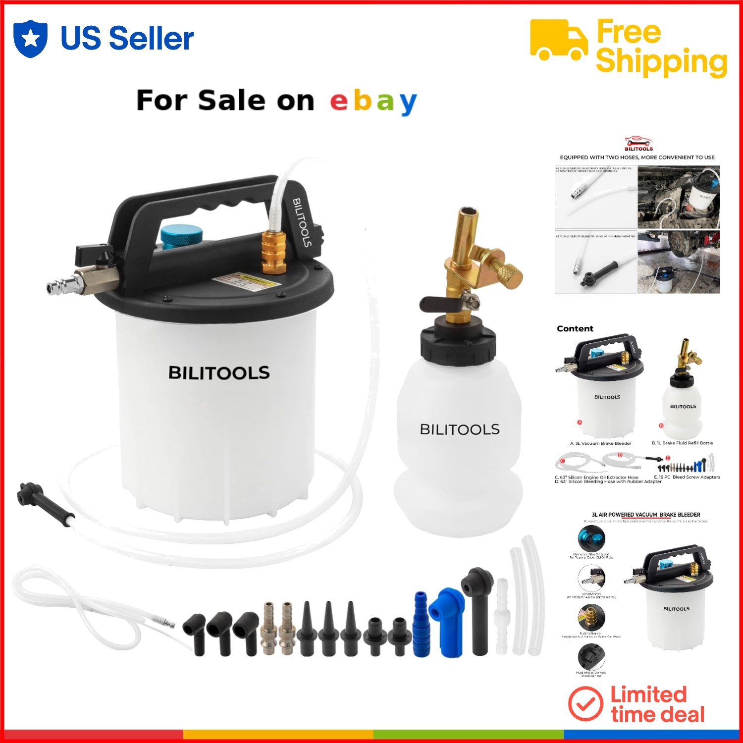 3L Pneumatic Brake Bleeder Kit with Adapters for Fluid Extraction