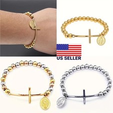 Bracelet For Men Women Round Bead 8mm Stainless Steel Universal Wristband US 