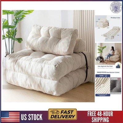 White Folding Sofa Bed, Convertible Chair, Pillow Foldable Couch Back Support