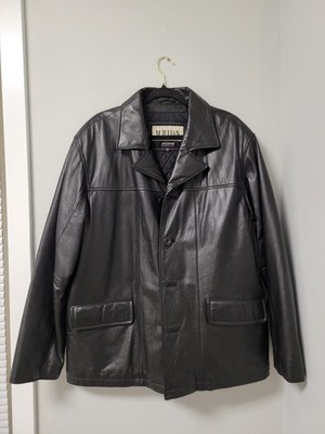 M. Julian Wilsons Black Leather Car Coat Jacket Mens L Thinsulate Insulated