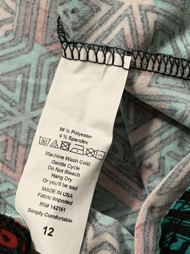 Lularoe Girls 12 Gracie Tunic Shirt Top Teal Pink Red Black Geometric - Picture 5 of 5