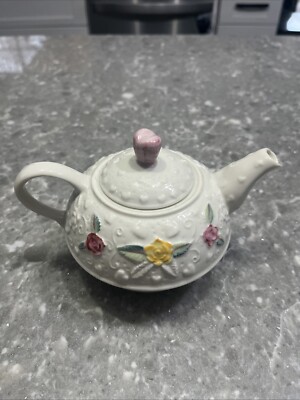 Beautiful Belleek Flower Mini Teapot 7th Gold Brown Mark 1980-1993