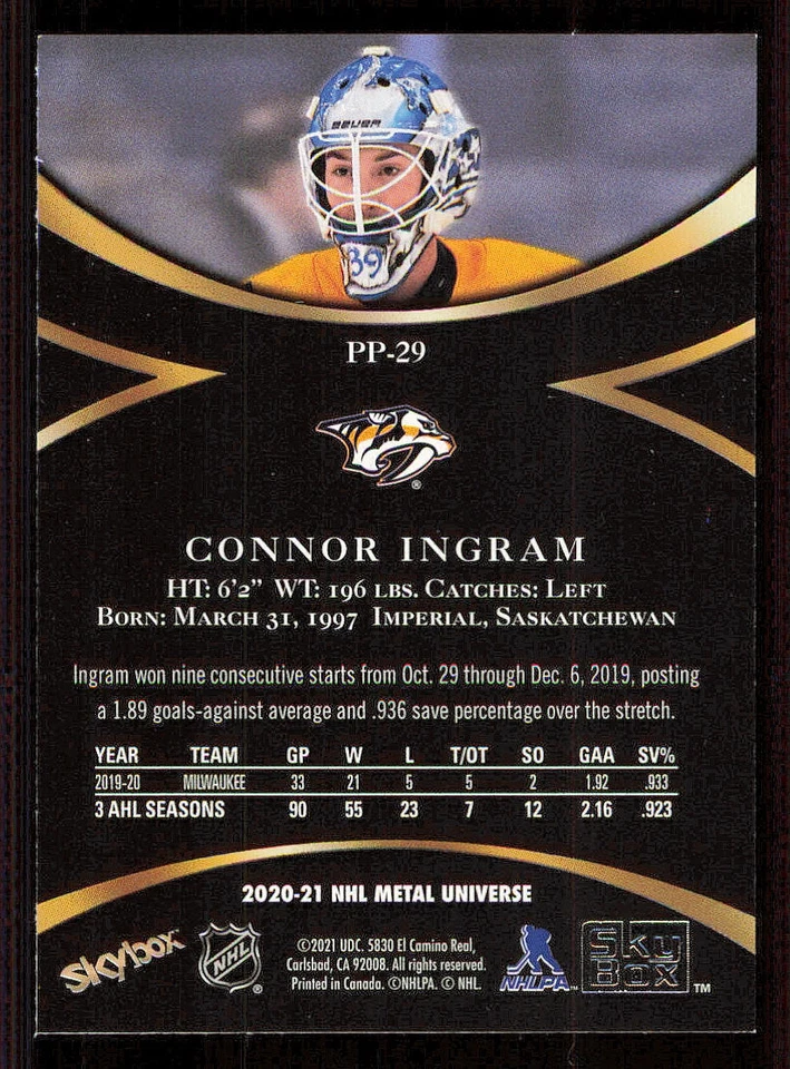 2020-21 Metal Universe Skybox Premium Prospects #PP29 Connor Ingram - Image 2 of 2