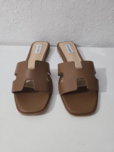 Steve Madden Hadyn Cognac Slip-On Leather Sandals Shoes Women's Size 11