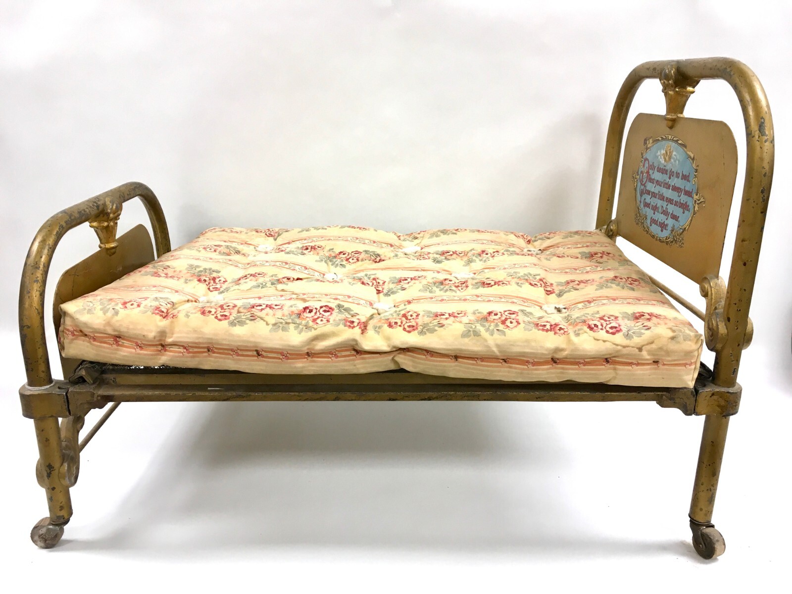 Antique Brass Metal Doll Bed 27" x 17" Art Bed Co Chicago w/ Mattress eBay