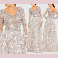 NWT $798 Mac Duggal [ 12 ] 20214 Long Sleeve Beaded Appliqué Gown Lilac #J2270