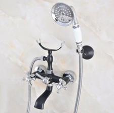 Chrome Black Brass Wall Mount Clawfoot Bath Tub Faucet Tap w/ Handheld Shower