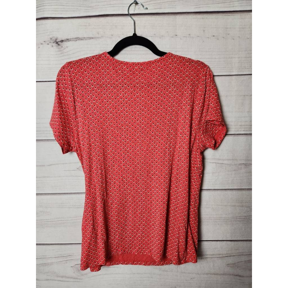 Lucky Brand Womens Wrap Top Orange Geometric Short Sleeve Surplice Tie