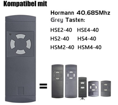 Handsender Kompatibel Mit Hörmann Graue Tasten HSE2, HSE4, HS4, HSM4 40,685 MHz