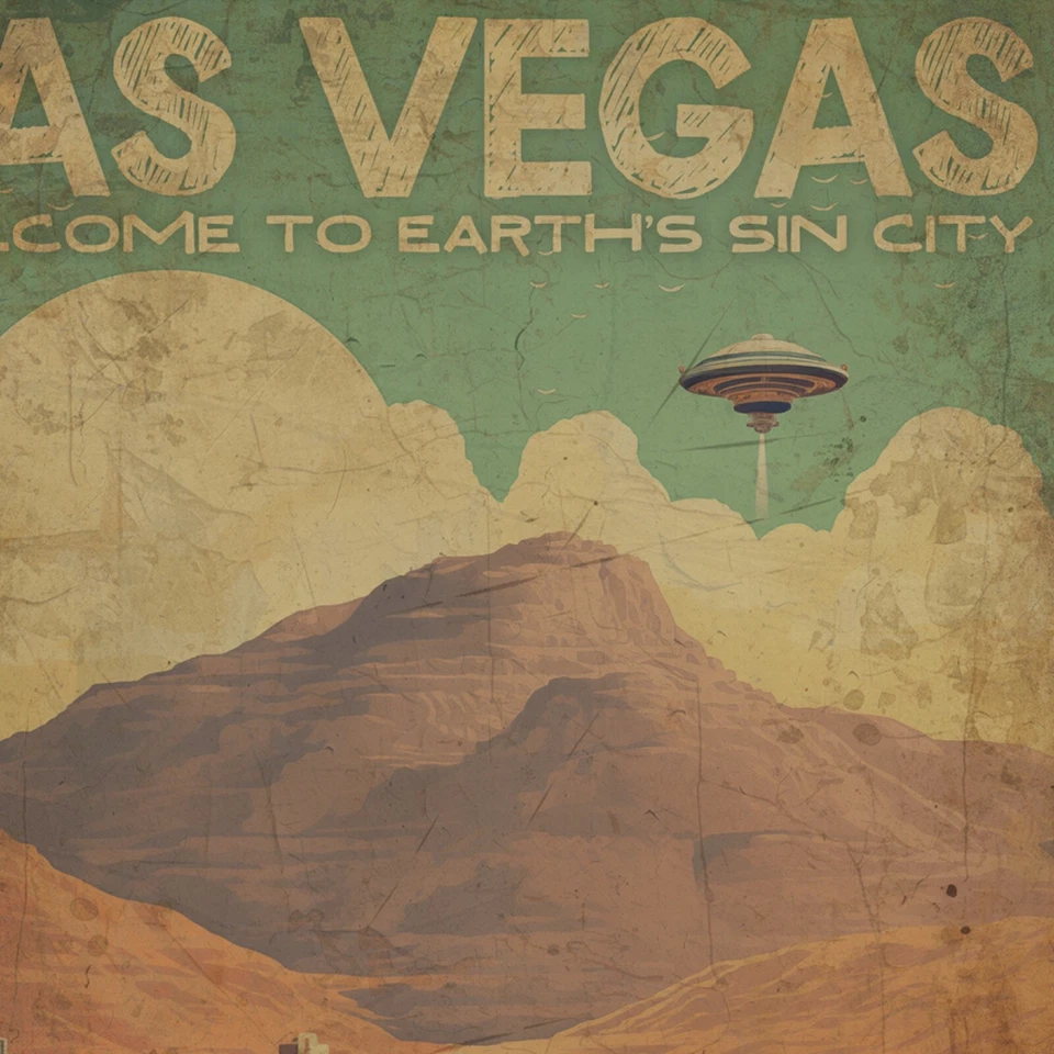 Pôster de viagem vintage de ficção científica LAS VEGAS, arte de parede UFO Sin City, presente alienígena Nevada - Imagem 2 de 4