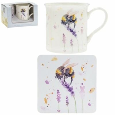Biene Becheruntersetzer Geschenkset - Hummel Kaffeetasse mit passendem Untersetzer