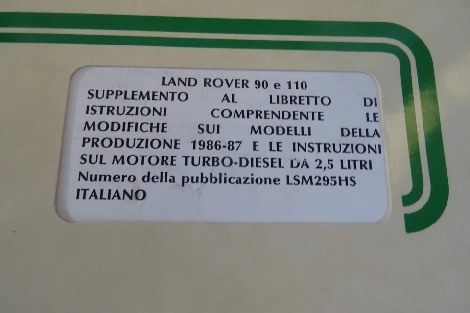 Land Rover 90 e 110 Ninety supplemento al libretto di istruzioni anno 1986/87 - Immagine 2 di 4