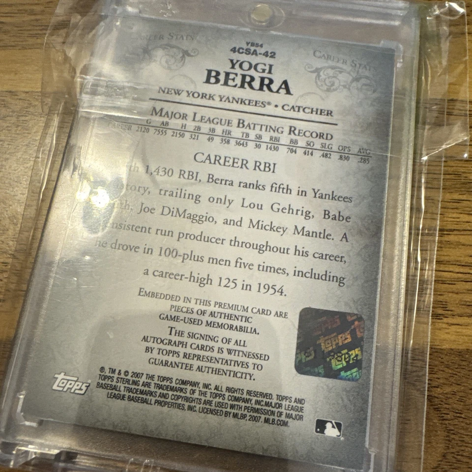 Yogi Berra 2007 Topps Sterling Quad Game Used Jersey Auto, /10, VERY RARE CARD! - Image 4 of 4