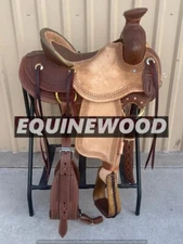 Western wade tree roping Leather Horse Saddle Full Tack Set. Size-10"-18" inch