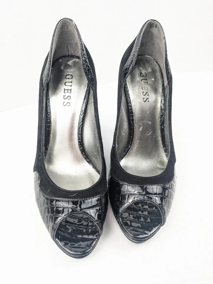 GUESS заостренный носок блок каблуках насосы туфли на высоком каблуке патент женский размер 6 М черный - Изображение 3 из 4