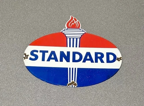 VINTAGE 12” STANDARD OIL MOTOR PORCELAIN SIGN CAR GAS