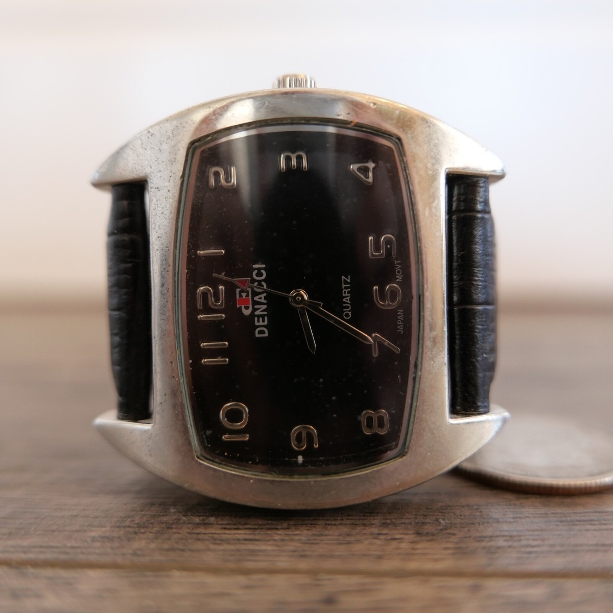 DENACCI Silver Tone Case Quartz Analog Men's Watch Black Strap