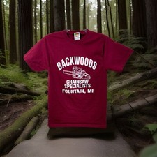 Vintage Husqvarna Chainsaw Dealer Repair T-Shirt Backwoods Fountain Michigan S