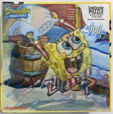 SEALED Nickelodeon SpongeBob Lenticular Puzzle 100 Pieces 3D Effect Pillow Fight