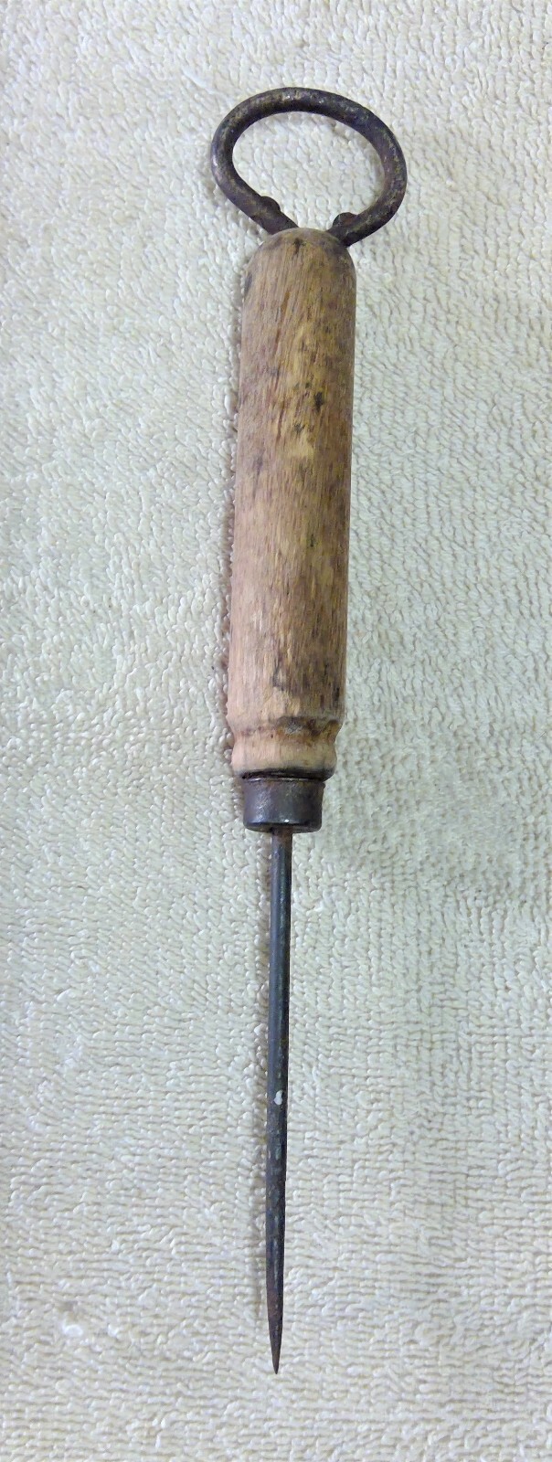 Vintage Light Wooden Handled Metal Ice Pick/Bottle Opener Combo Tool 9.