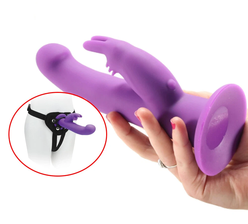 Vibrating G-Spot Rotating Rabbit Vibrator For Strap On Harness Women Pegging  Toy | eBay