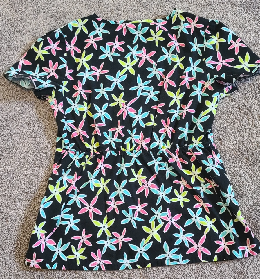 Skechers Ladies Small Scrub Top, Multicolor Bright Abstract Floral - Image 2 of 3