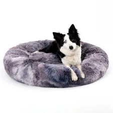 Fluffy Donut Dog Bed  Warm Soft Long Plush Pet Cushion Dog House Cat  Bed Washab