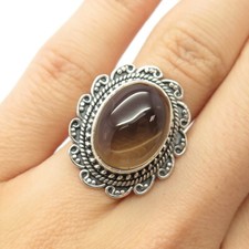 925 Sterling Silver Vintage Real Smoky Quartz Ornate Ring Size 6 3/4