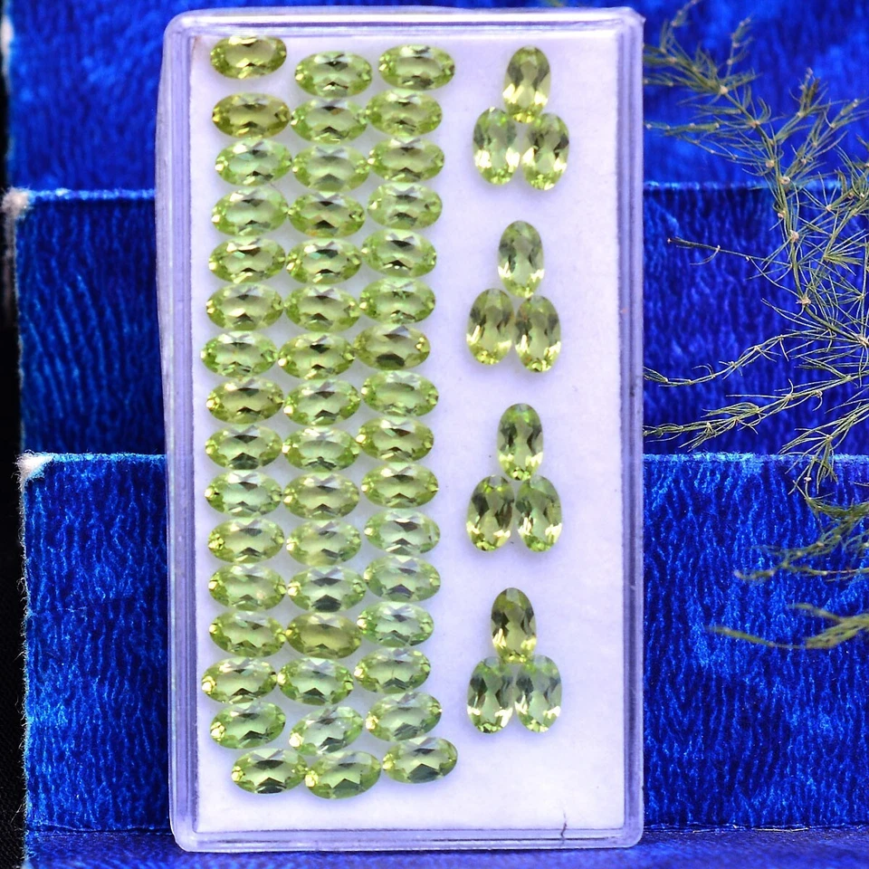 60 Stück VVS Natürlich Peridot Oval Facettiert Schliff 5mm 3mm Unbehandelt Lose - Bild 2 von 4