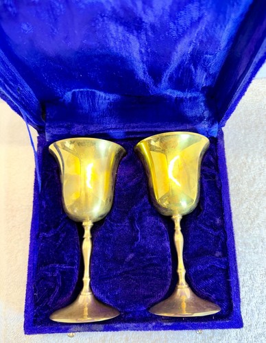 Vintage Messing Kelche 2er Set elegante handgefertigte Weinbecher in königsblauer Box - Bild 3 von 7