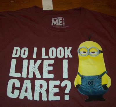 DESPICABLE ME ''Do I Look Like I Care?'' MINION T-Shirt MENS SMALL NEW w/ tag