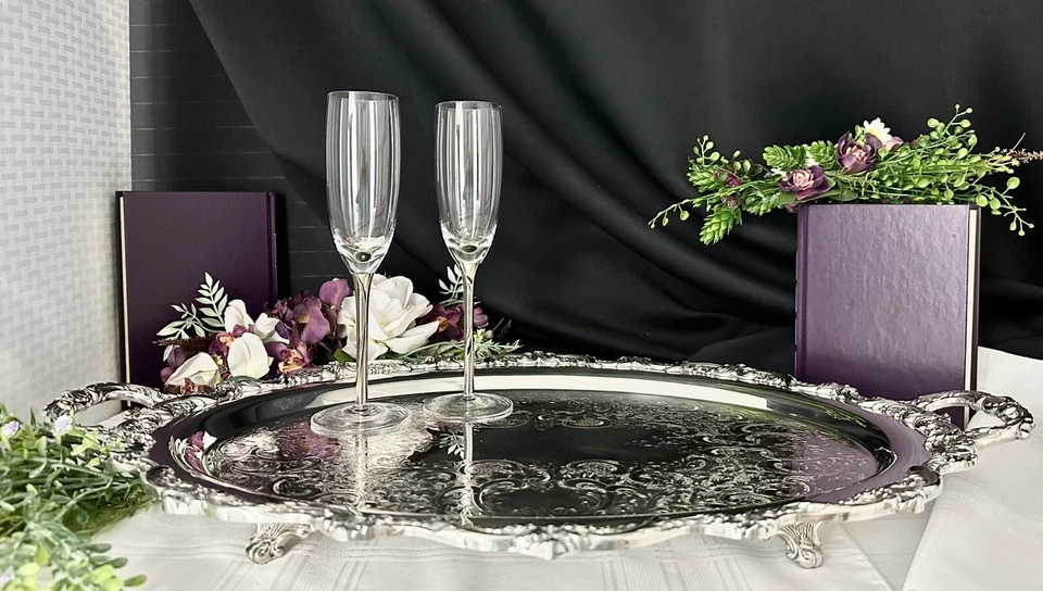 Toalha banhada a prata bandeja pé mordomos bandeja de servir prata cabo vintage * - Imagem 4 de 4