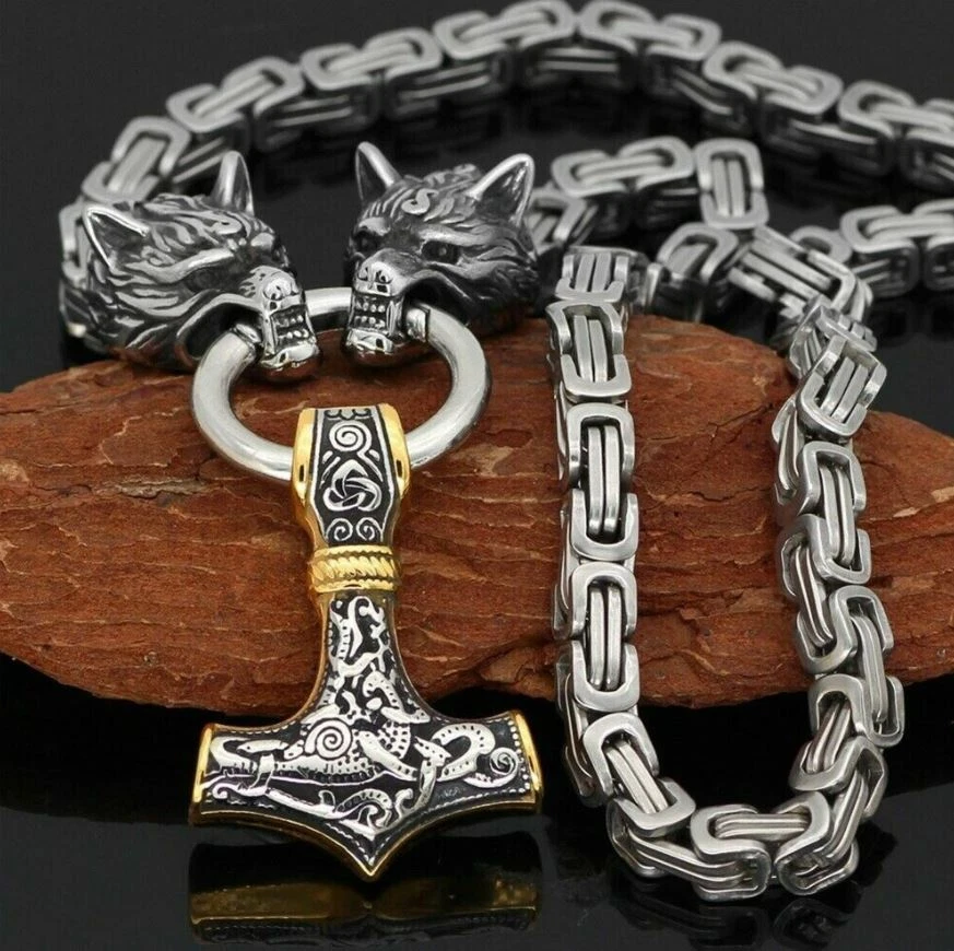 Wolf king chain with cheap mjolnir