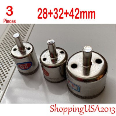 3 Pcs 28-42mm Diamond Drill Bits Set Chucks Hole Saw Cutter Tool Glass Granite