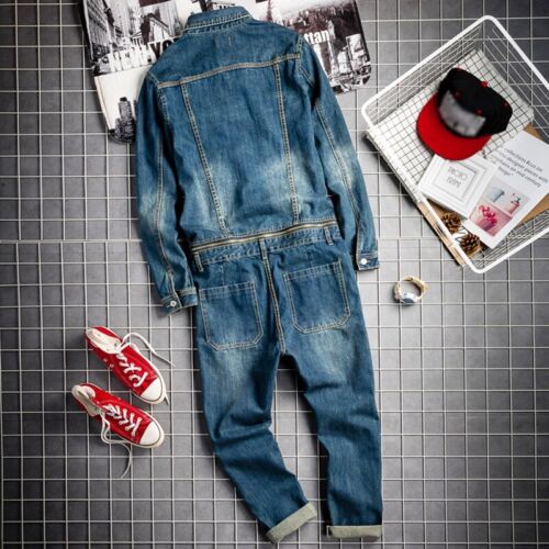 Monos de mezclilla retro para hombre pantalones vaqueros Dungaree pantalones de una pieza ajustados traje de juego - Imagen 2 de 9