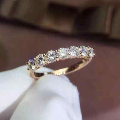 2Ct Round Cut Real Moissanite Half Eternity Wedding Band 14K Yellow Gold Plated