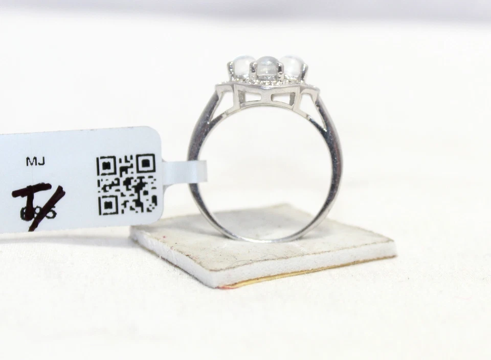 Ring Silver 925 Sterling Women Natural Moonstone Gem Stone & Cubic Zirconia F172 - Image 3 of 4